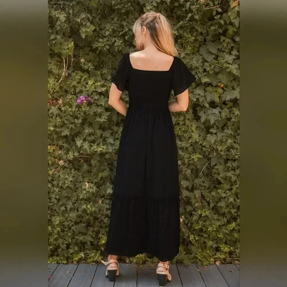 Lulus Forever Fond of You Black Swiss Dot Flutter Sleeve Maxi Dress Size M - Picture 3 of 7